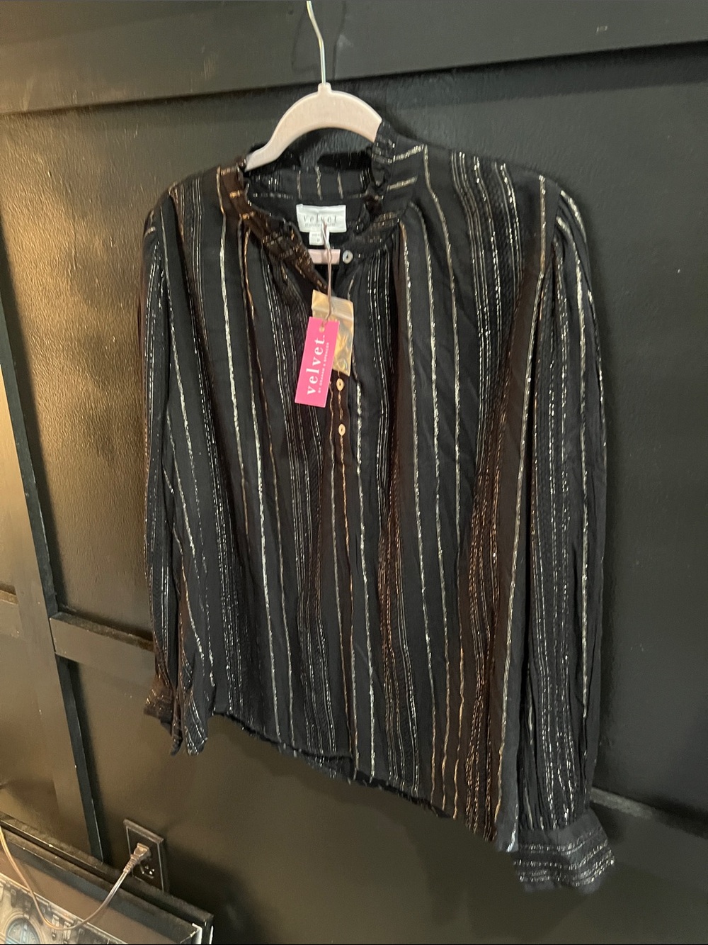 NWT | Velvet | Blouse | Long Sleeves | Black | Size Medium